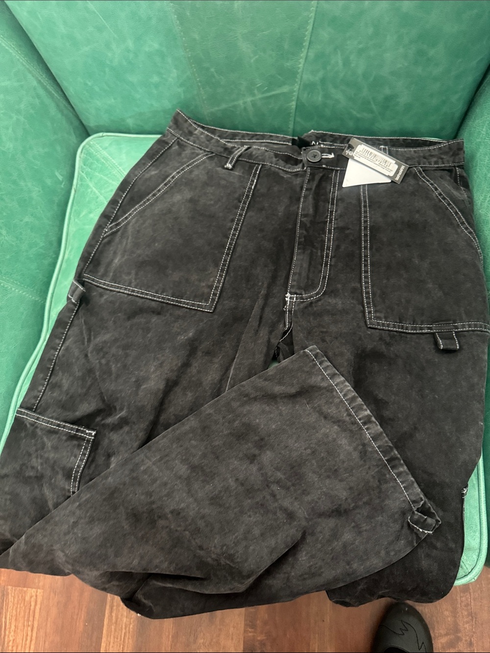 Relaxed Black Washed Utility Jeans for Men